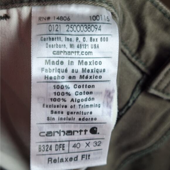 Carhartt Men's 40 x 32 Army Green "Relaxed Fit" Cargo Workwear Cotton Pants - Picture 4 of 6